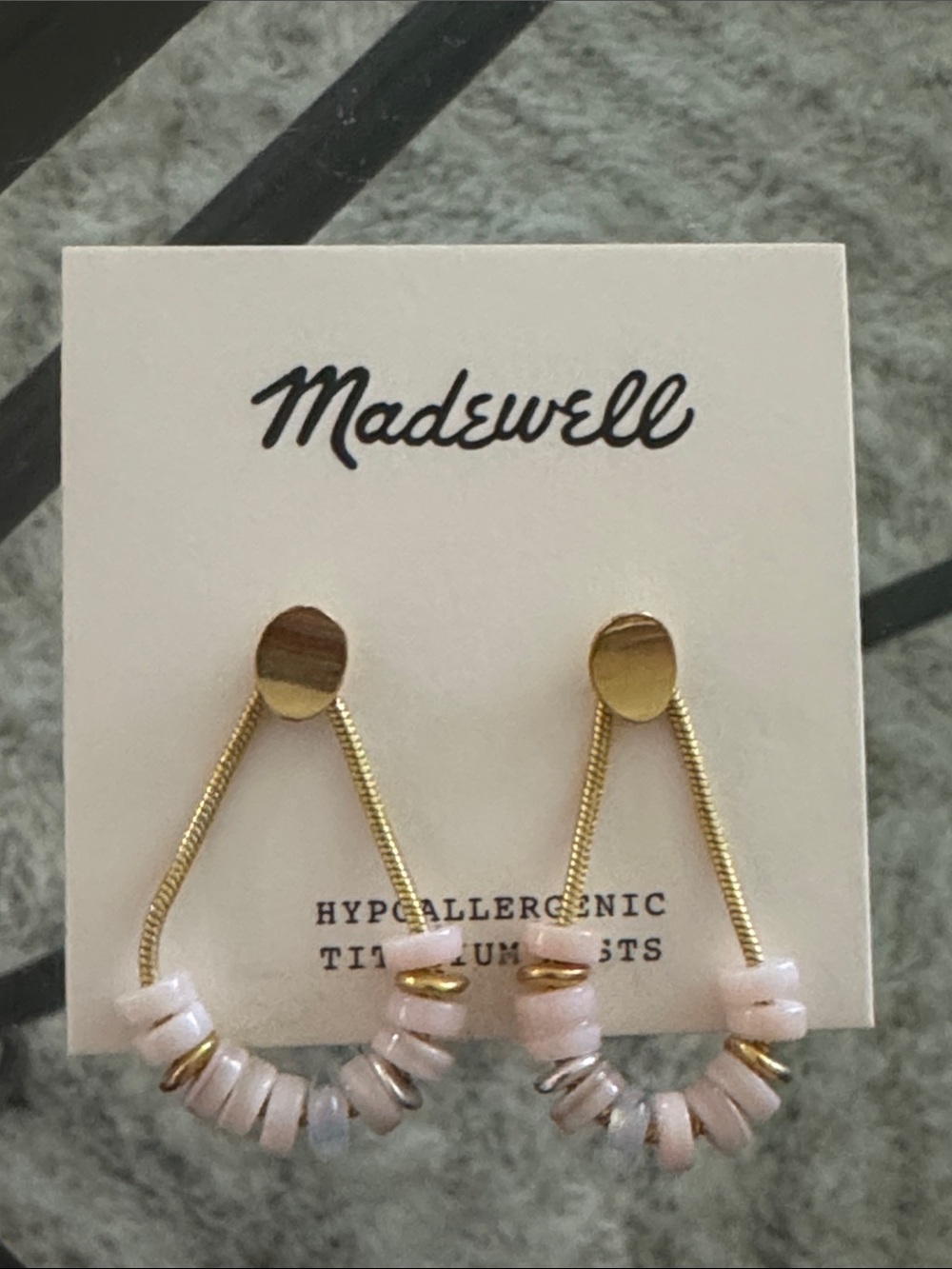 Madewell Gold Hoop Earrings with Pale Pink Beads